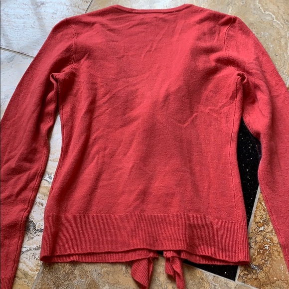 New York & Company ruffle front coral V-Neck cardi - Picture 6 of 8